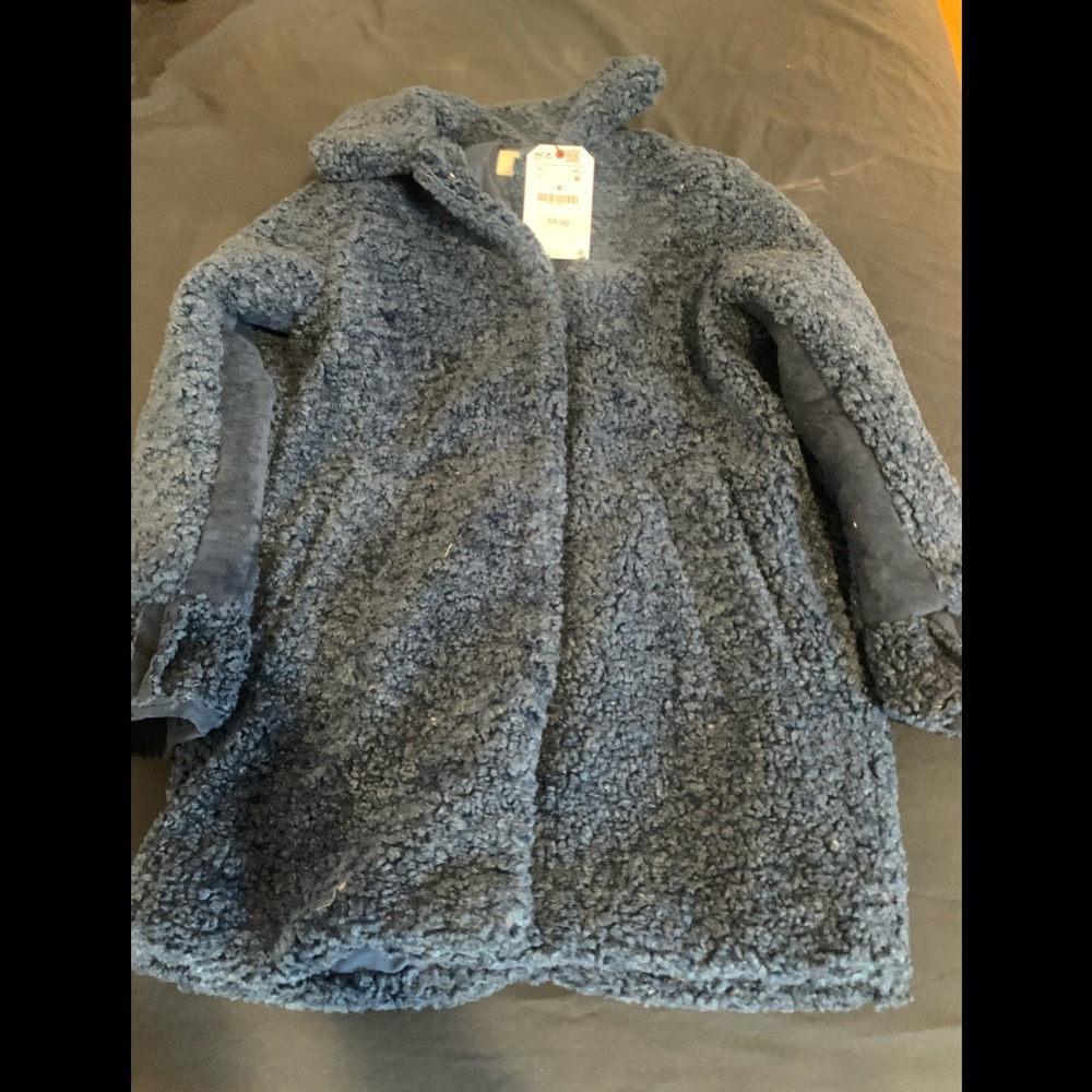 Zara teddy coat kids - size 10 navy blue .. brand new with tags never worn